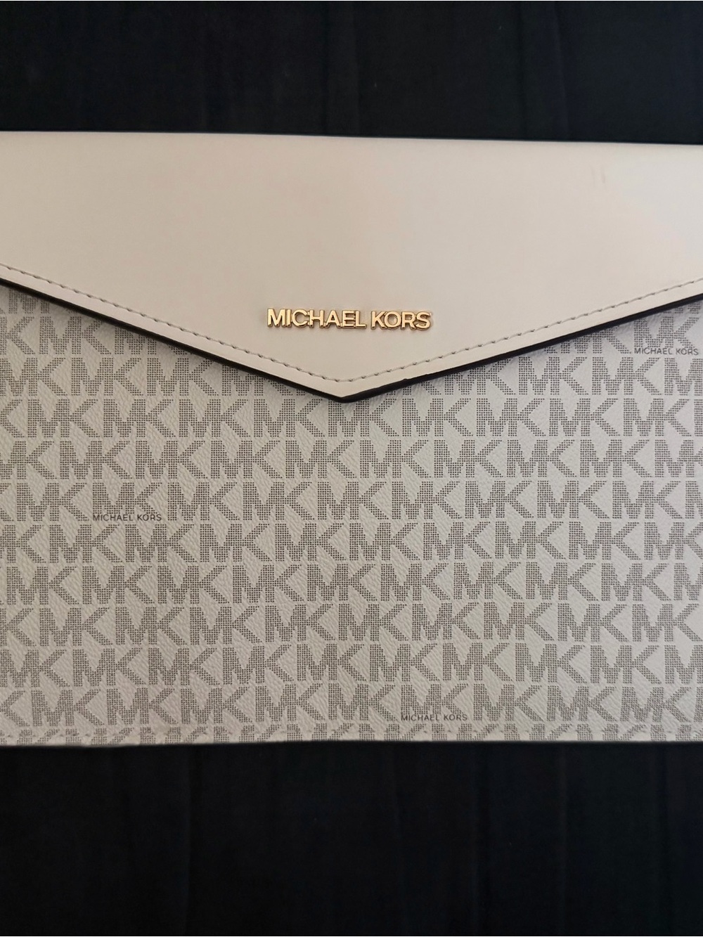 Michael Kors Cream Logo Envelope Clutch with Gold-Tone Hardware